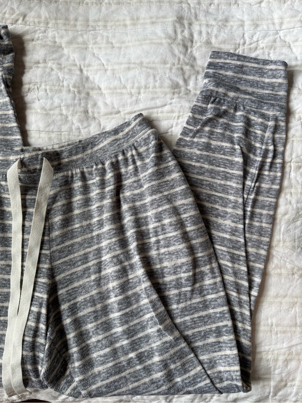 Gray and White Striped Jogger Pants
